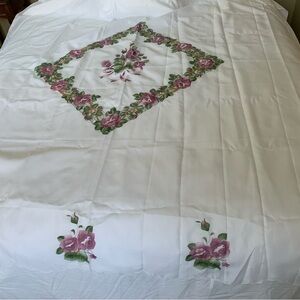 Floral Embroidered White Shower Curtain